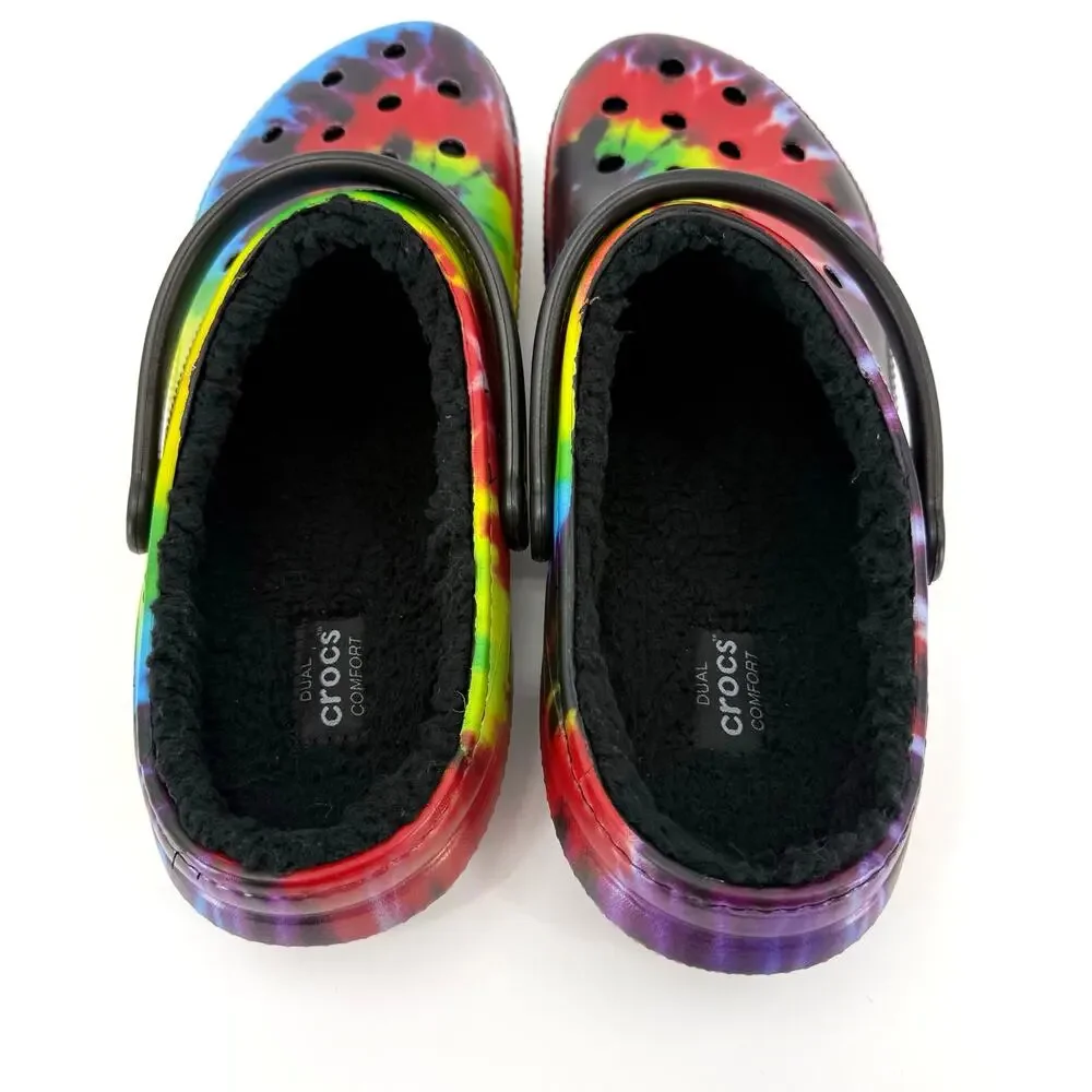 Crocs Tie Dye Classic Lined Clogs Mens Size 13 Multicolor Fuzzy Slippers Shoes